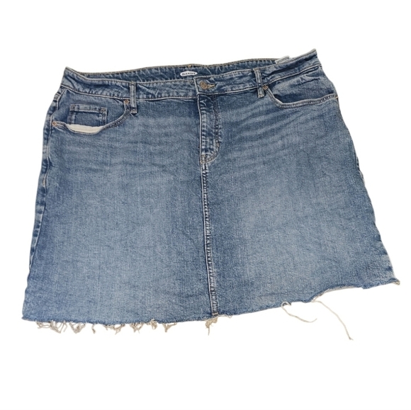 Denim Skirt PLUS 18 Old Navy Y2K Fringe Cotton Jean Mini Frayed Hem - Picture 1 of 5